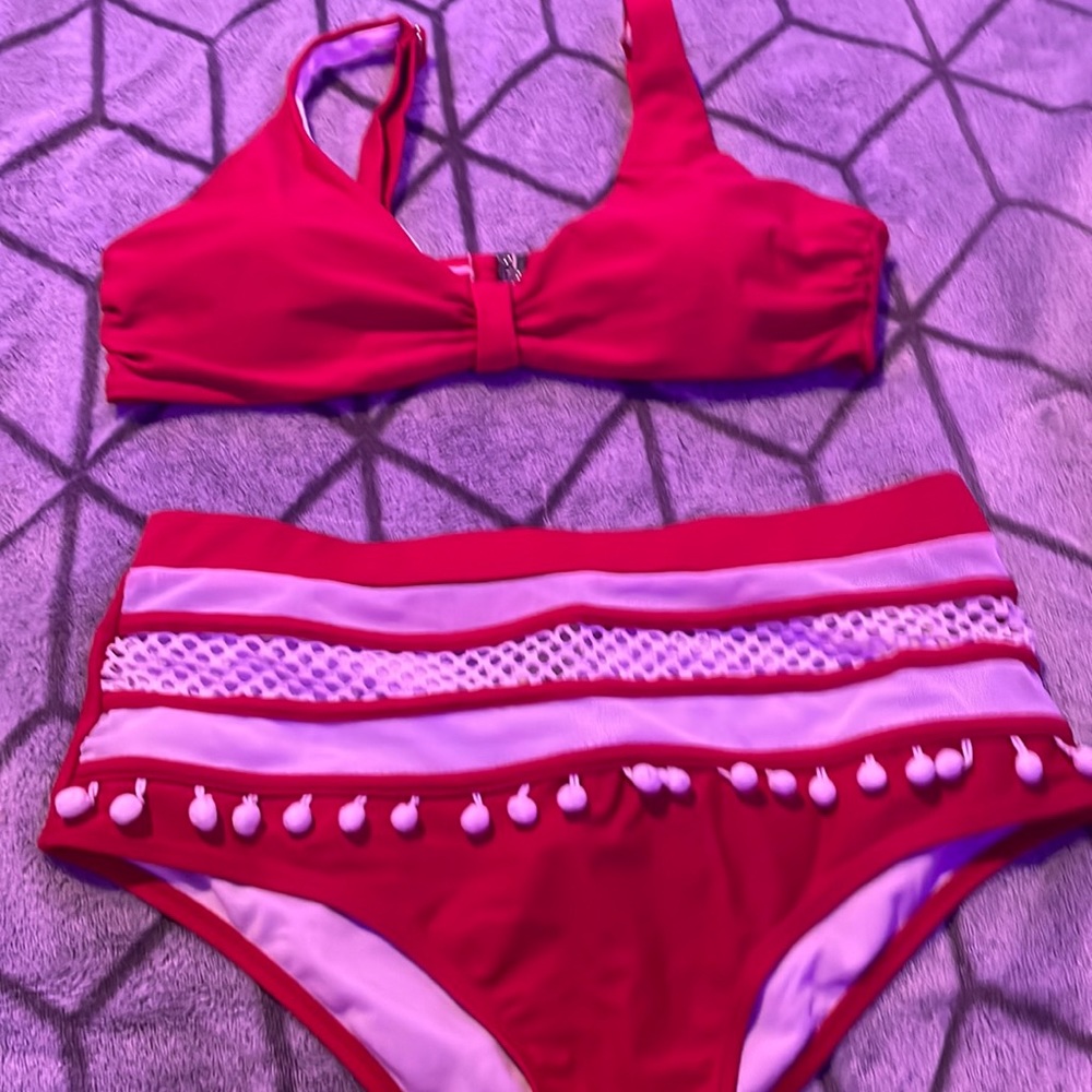 red and white bikini